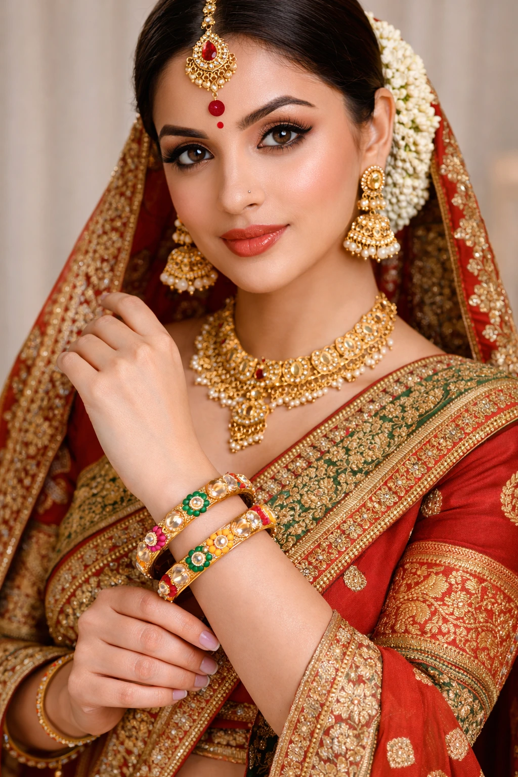 Traditional Kundan Floral Gold Plated Bangles - Image 4