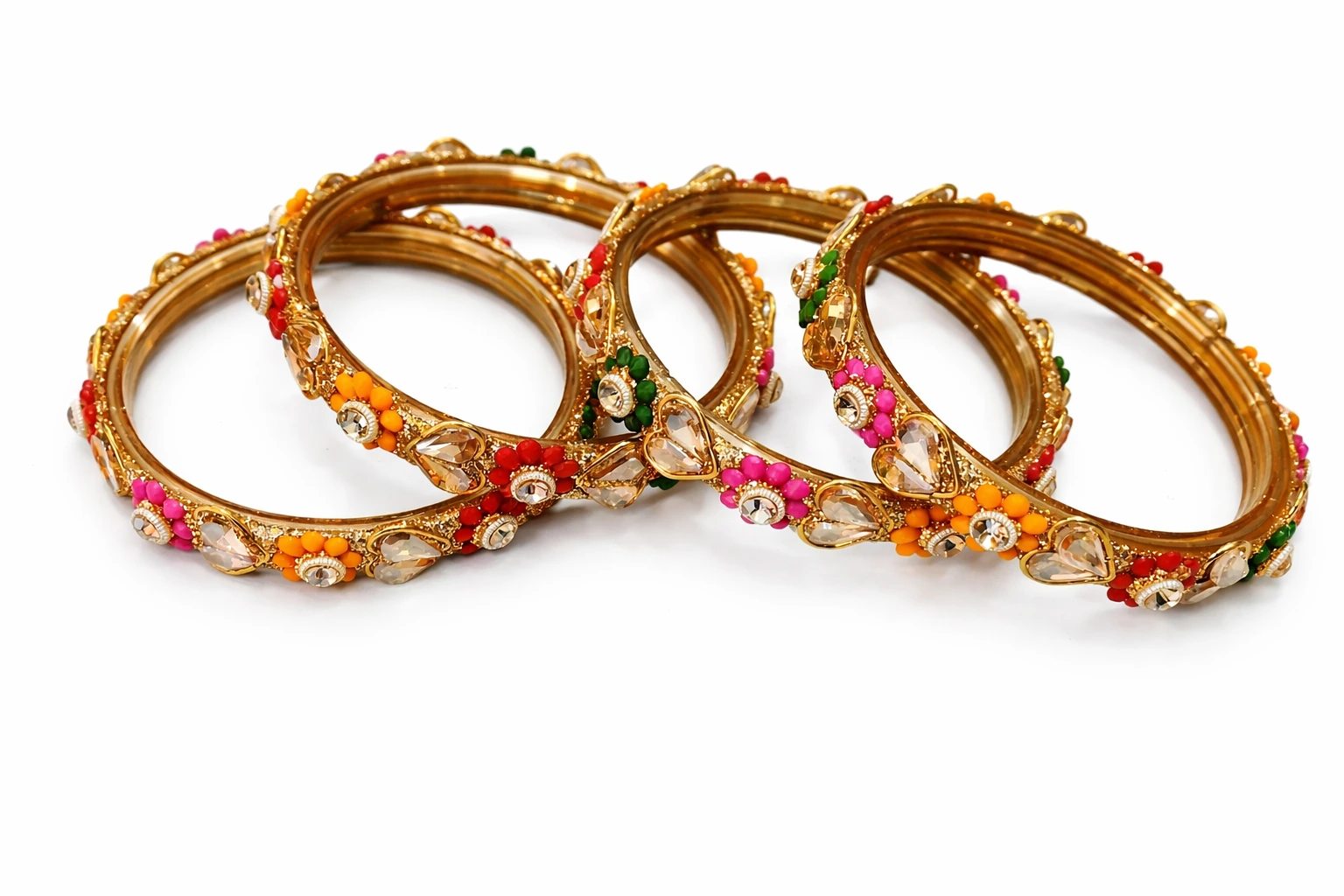 Traditional Kundan Floral Gold Plated Bangles - Image 2