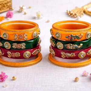 Handcrafted Royal Peacock Meenakari & Kundan Bangle Set