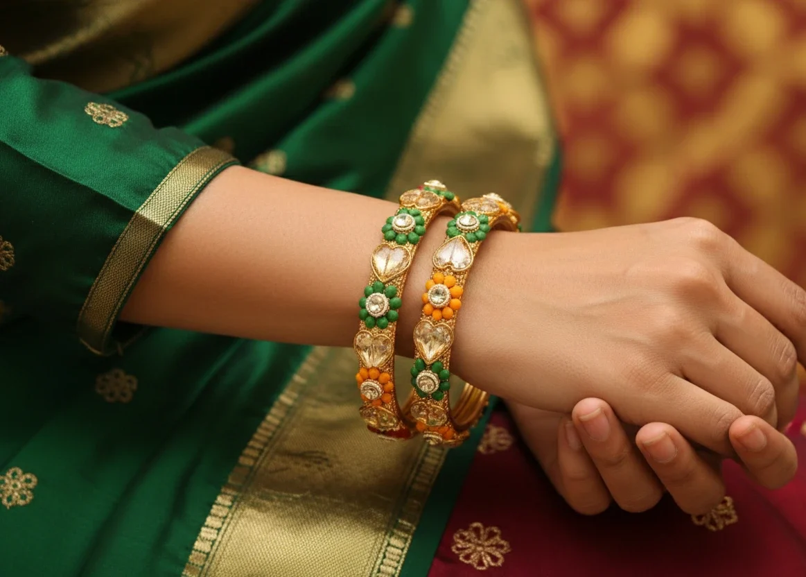 Traditional Kundan Floral Gold Plated Bangles - Image 3
