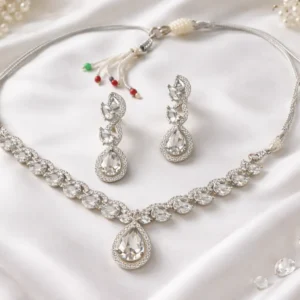 American Diamond Pear Cut Bridal Necklace & Earring Set