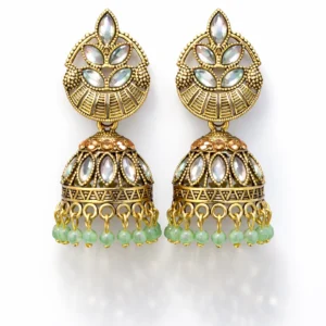Emerald Glow Antique Gold Jhumka Earrings