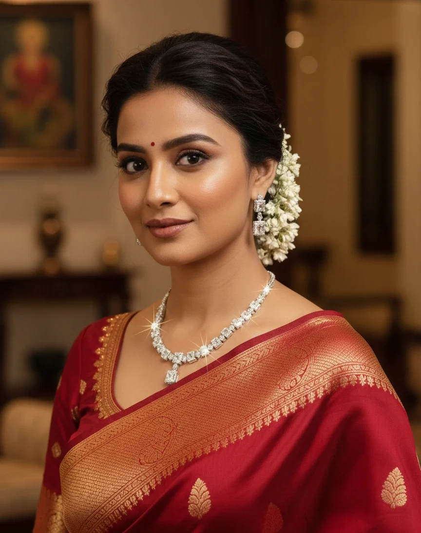 Regal Radiance: Emerald-Cut American Diamond Necklace & Drop Earring Set in Rhodium Finish - Image 5