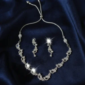 Elegant Rhodium-Plated Floral Zirconia Choker Set