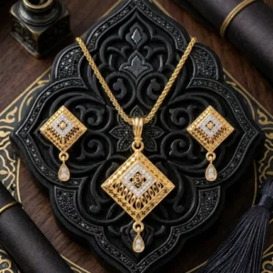 Aradhya 22K Gold-Plated Rhombus Filigree Pendant & Earring Set