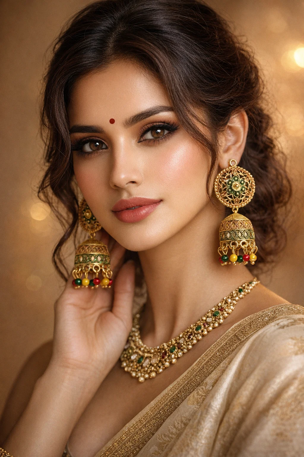Traditional Gold-Plated Meenakari Jhumka Earrings with Multicolored Beads