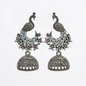 Antique Silver-Tone Mayur Jhumkas