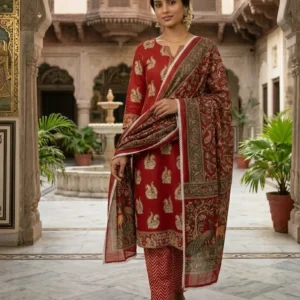 Hand-Block Kalamkari Cotton Suit Set