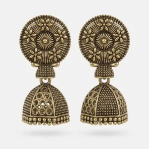 Vintage Brass-Finish Circular Jhumkis