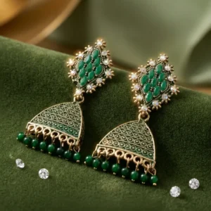 Emerald Green Meenakari Jhumka Earrings
