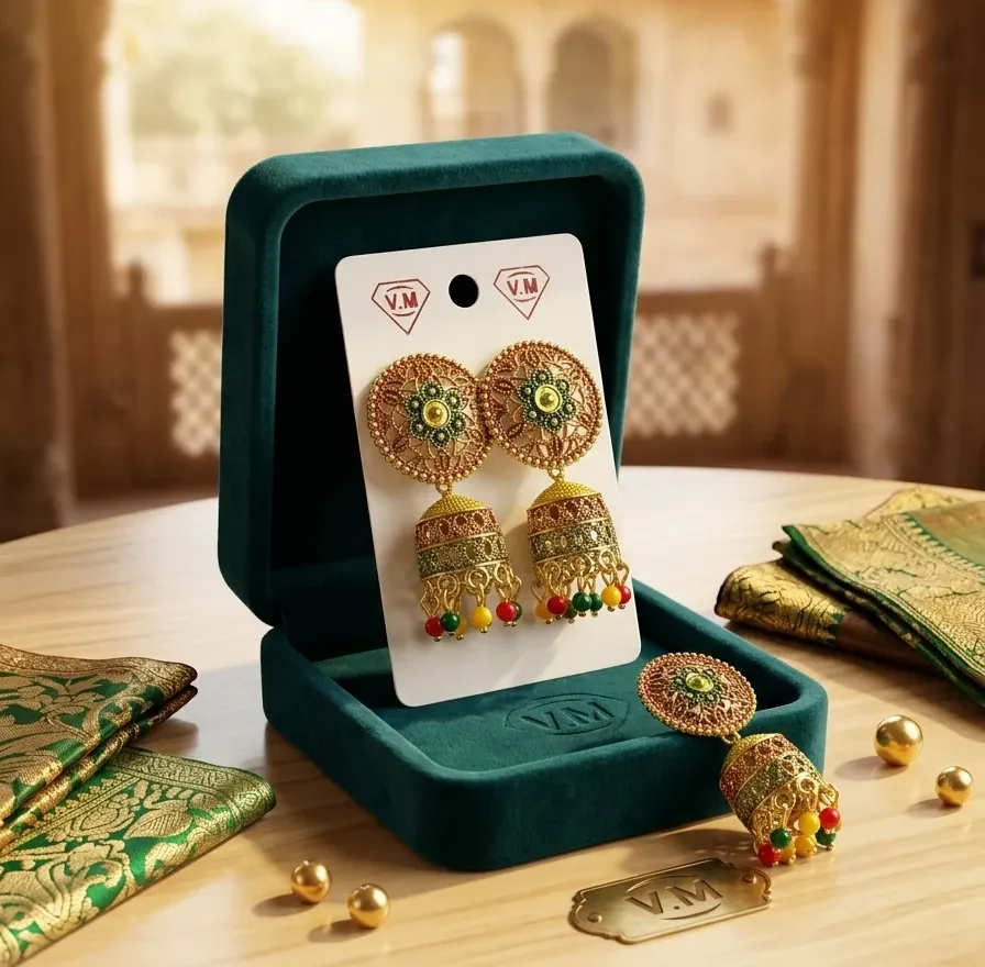 Traditional Gold-Plated Meenakari Jhumka Earrings with Multicolored Beads