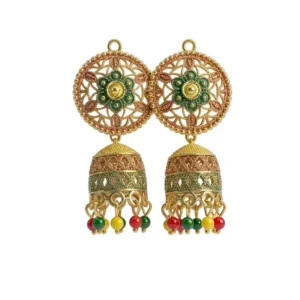 Traditional Gold-Plated Meenakari Jhumka Earrings with Multicolored Beads