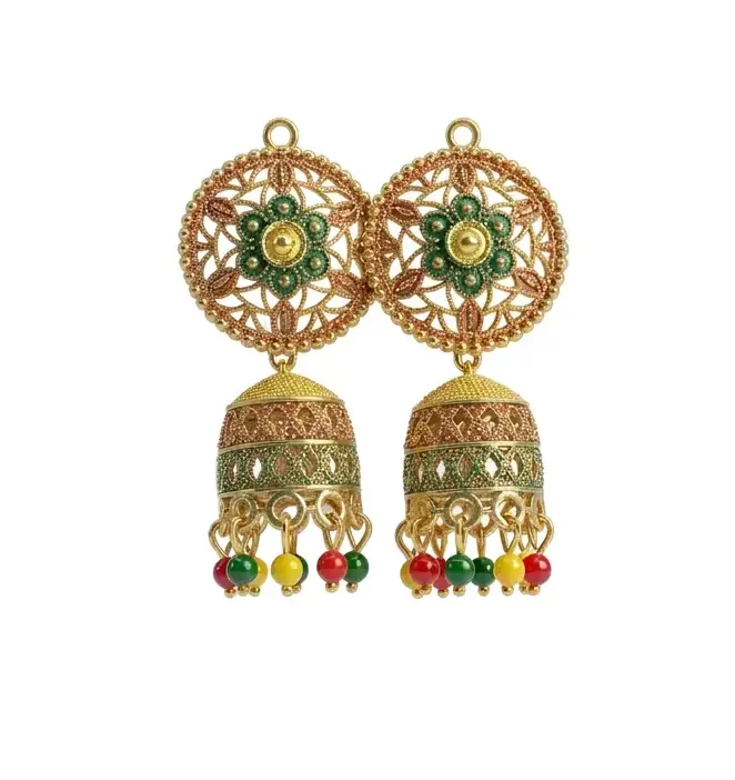 Traditional Gold-Plated Meenakari Jhumka Earrings with Multicolored Beads