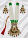 Green Beaded Kundan Bridal Long Necklace Set with Earrings & Dori Tassel