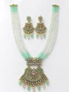 Mint Green Kundan Long Necklace Set with Earrings