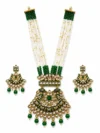 Green Kundan Bridal Long Necklace Set with Pearl Mala & Earrings