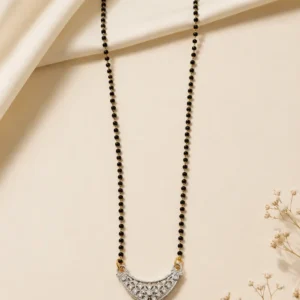 Designer Silver Tone Mangalsutra Pendant Necklace with Black Beads for Women