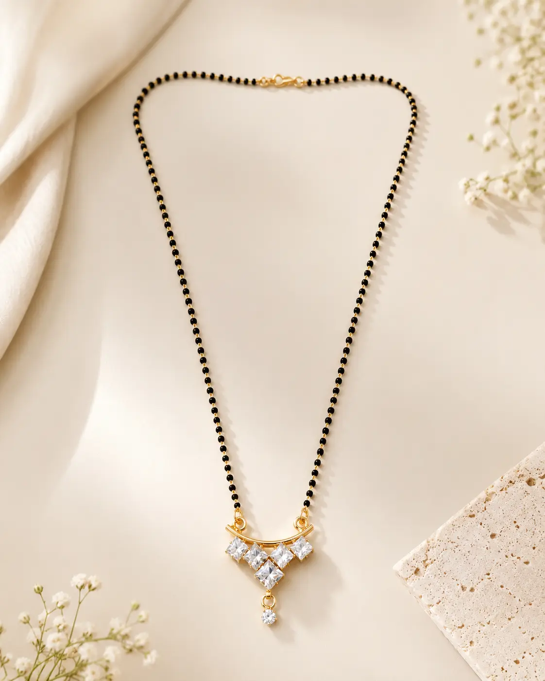 Stylish Daily Wear Mangalsutra with White Stone Pendant