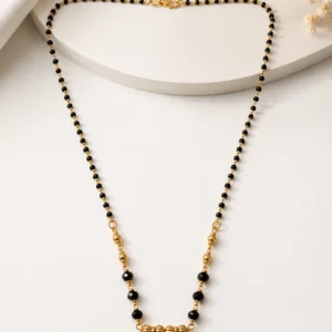 Gold Plated Traditional Black Beads Mangalsutra for Women with Double Round Pendant Design