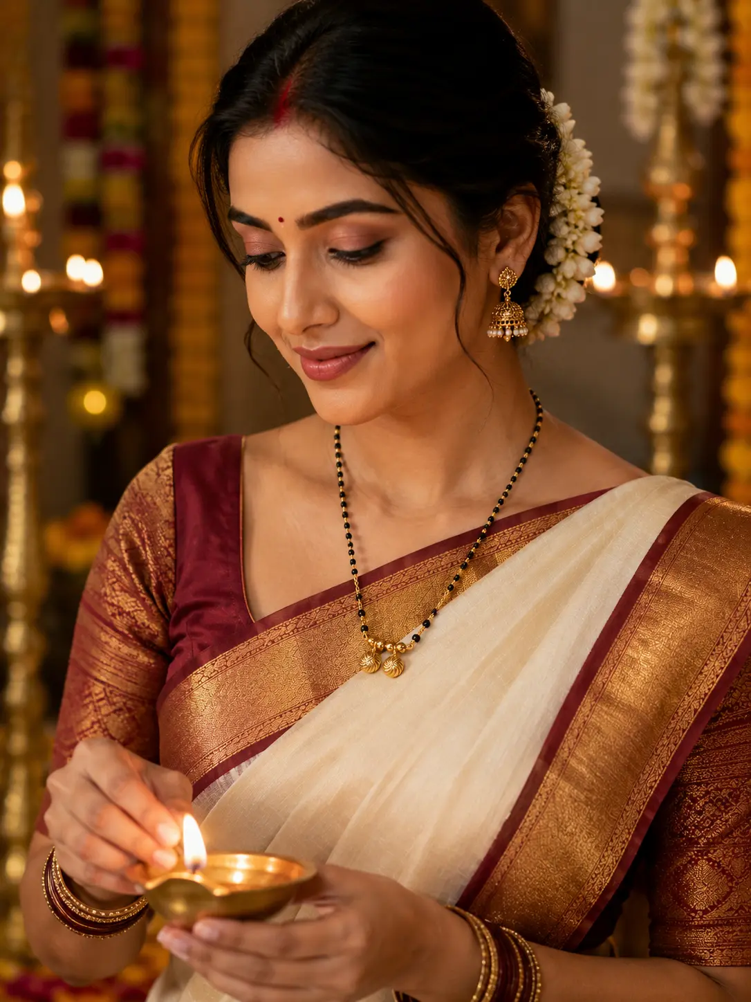 Gold Plated Traditional Black Beads Mangalsutra for Women with Double Round Pendant Design