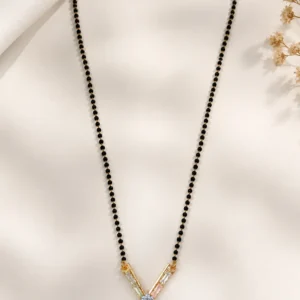 Modern V Shape Stone Mangalsutra with Black Beads for Women