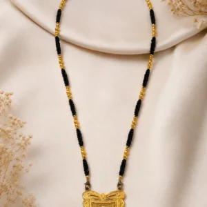 Traditional Gold Plated Black Beads Mangalsutra Pendant Necklace for Women