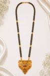 Gold Plated Traditional Black Beads Mangalsutra for Women with Designer Temple Pendant