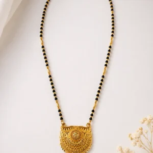 Gold Plated Traditional Black Beads Mangalsutra for Women with Designer Tassel Pendant