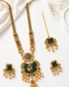 Green Kundan Bridal Necklace Set with Maang Tikka & Earrings