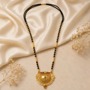 Traditional Gold Plated Black Beads Mangalsutra Necklace with Antique Designer Pendant for Women