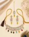 Multicolor Kundan Choker Necklace Set with Earrings & Maang Tikka for Women