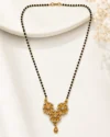 Gold Plated Floral Black Beads Mangalsutra for Women with American Diamond Design