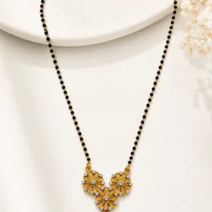 Gold Plated Floral Black Beads Mangalsutra for Women with American Diamond Design