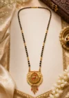Traditional Gold Plated Black Beads Mangalsutra with Antique Designer Pendant for Women