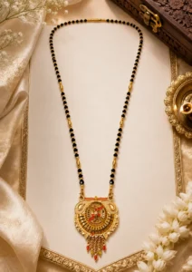Traditional Gold Plated Black Beads Mangalsutra with Antique Designer Pendant for Women