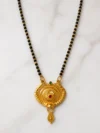 Traditional Gold Plated Black Beads Mangalsutra with Antique Designer Pendant for Women