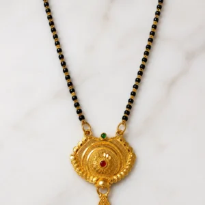 Traditional Gold Plated Black Beads Mangalsutra with Antique Designer Pendant for Women