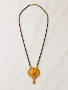 Traditional Gold Plated Black Beads Mangalsutra with Antique Designer Pendant for Women