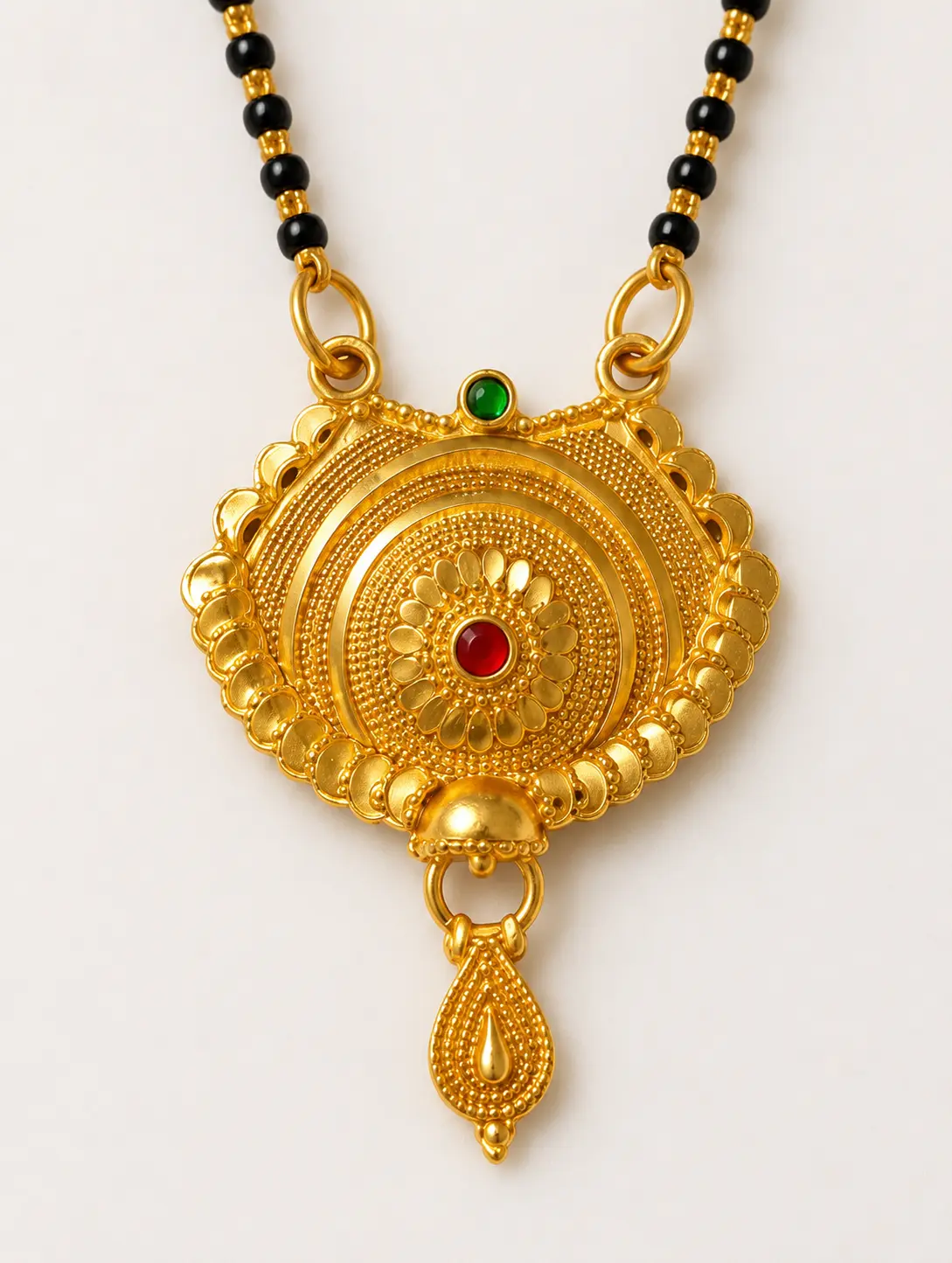 Traditional Gold Plated Black Beads Mangalsutra with Antique Designer Pendant for Women