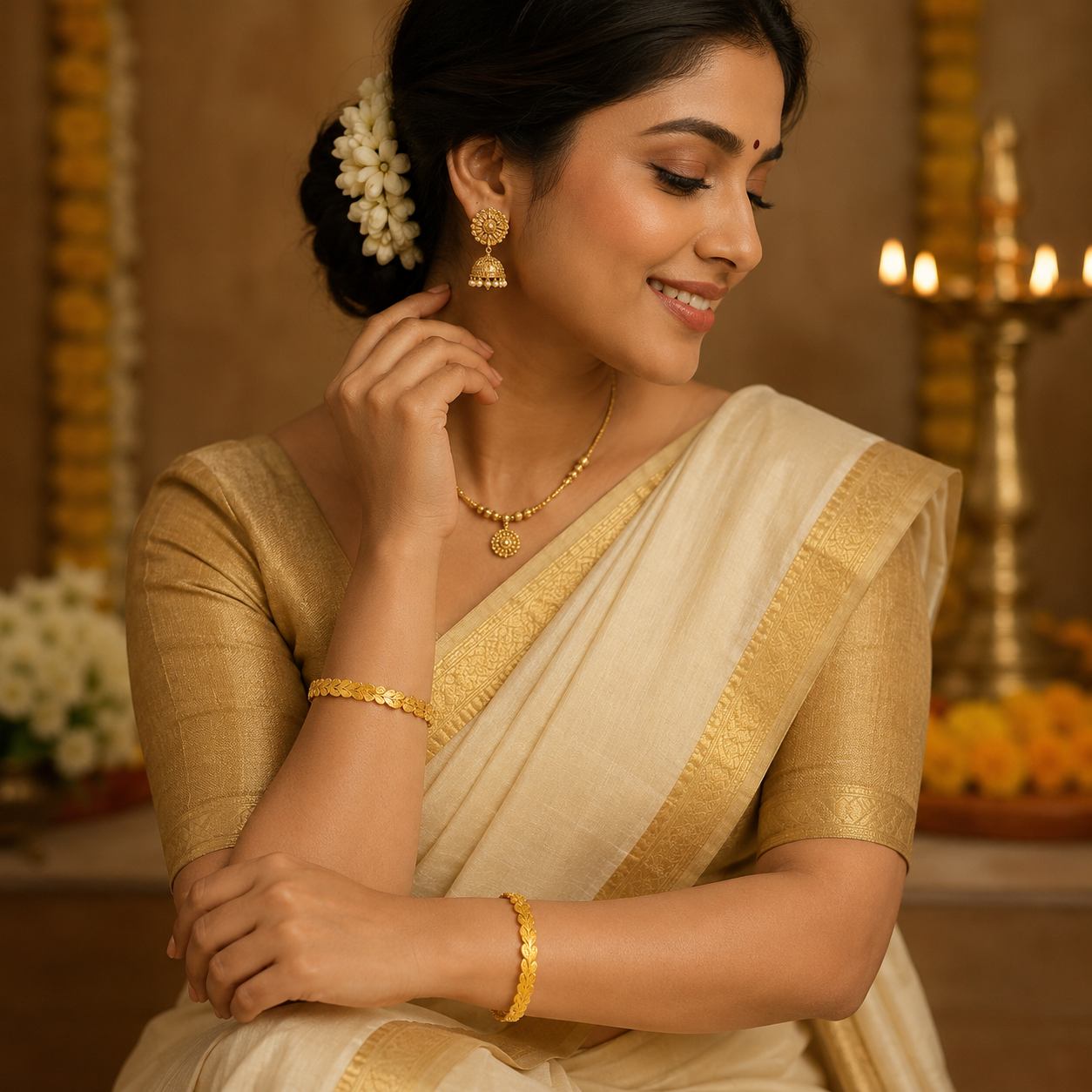 Traditional Gold Plated Leaf Design Bangles