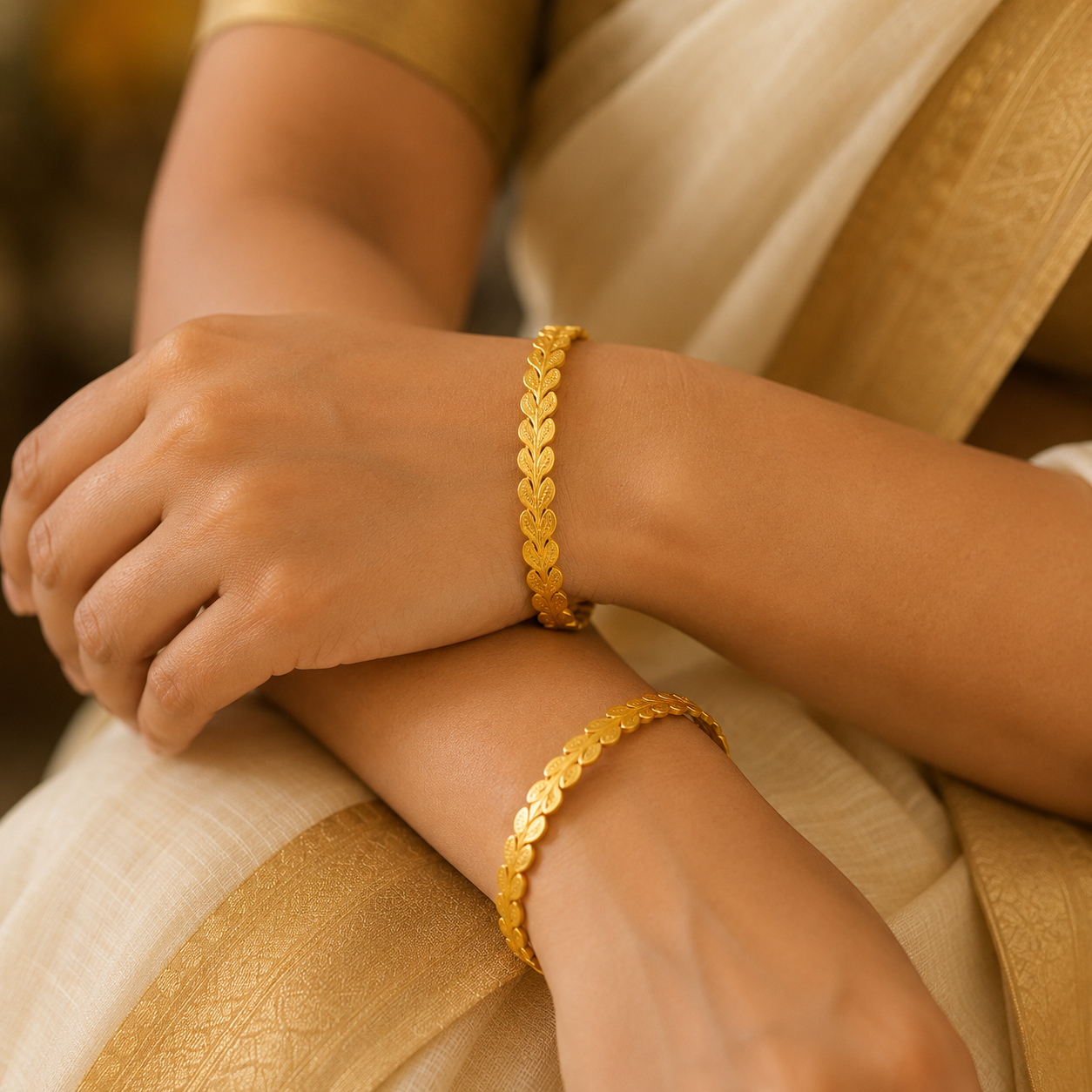 Traditional Gold Plated Leaf Design Bangles