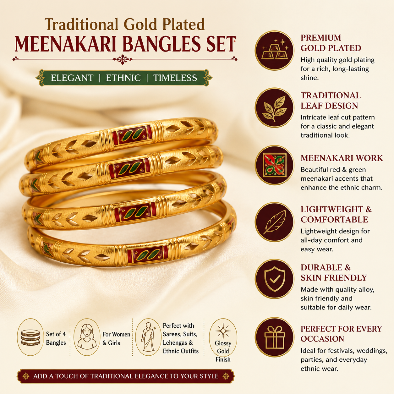 Gold Plated Meenakari Bangles Set for Women.