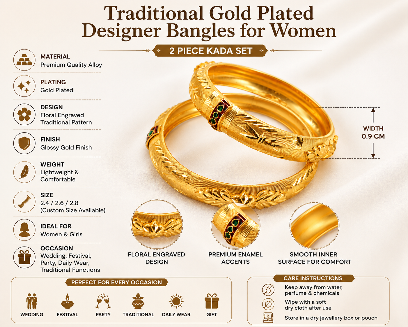 Traditional Gold Plated Designer Bangles for Women