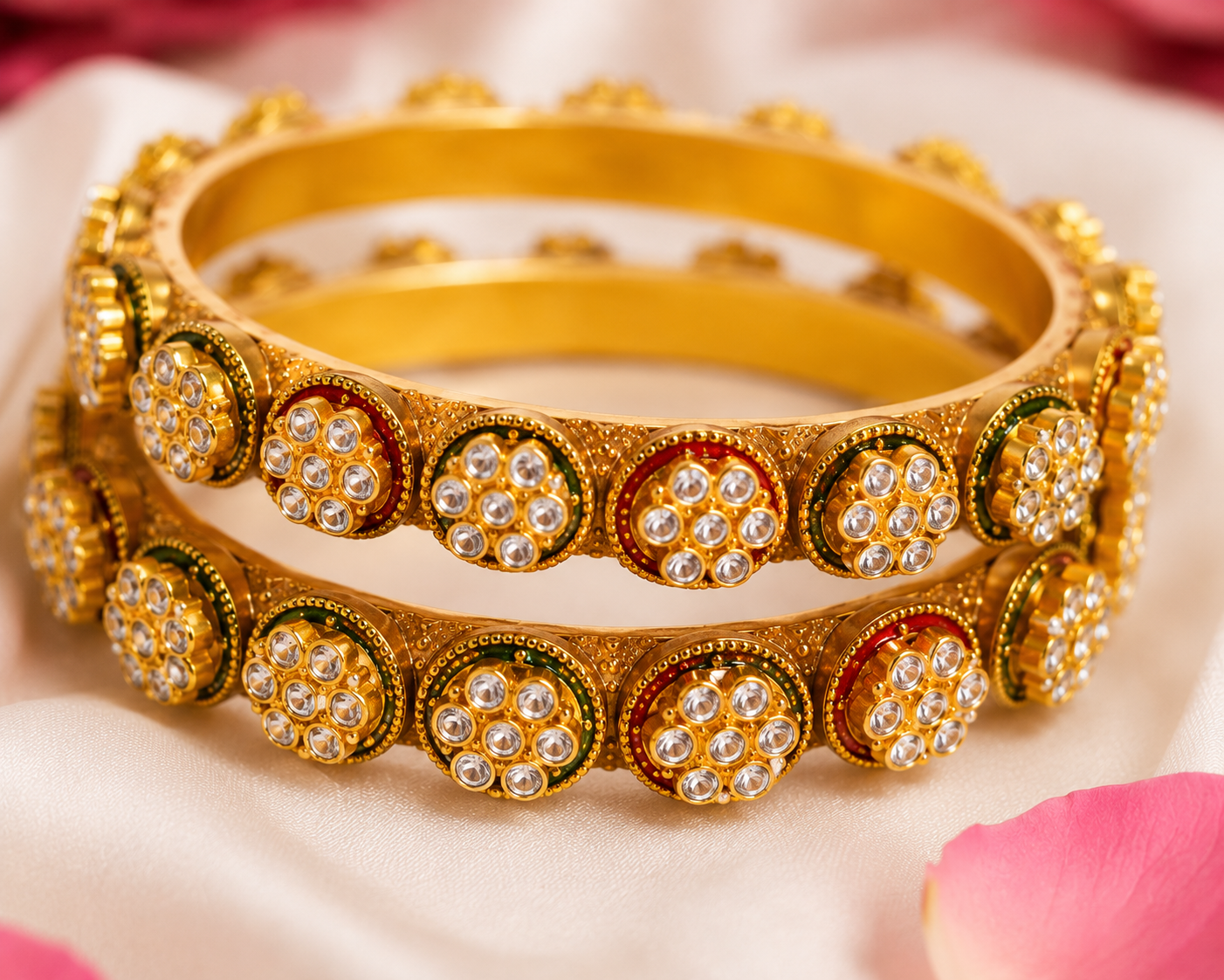 Gold Plated Traditional Kundan Meenakari Bangles Set for Women