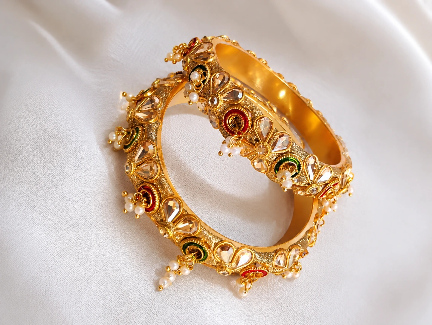 Gold Plated Traditional Kundan Meenakari Bangles for Women