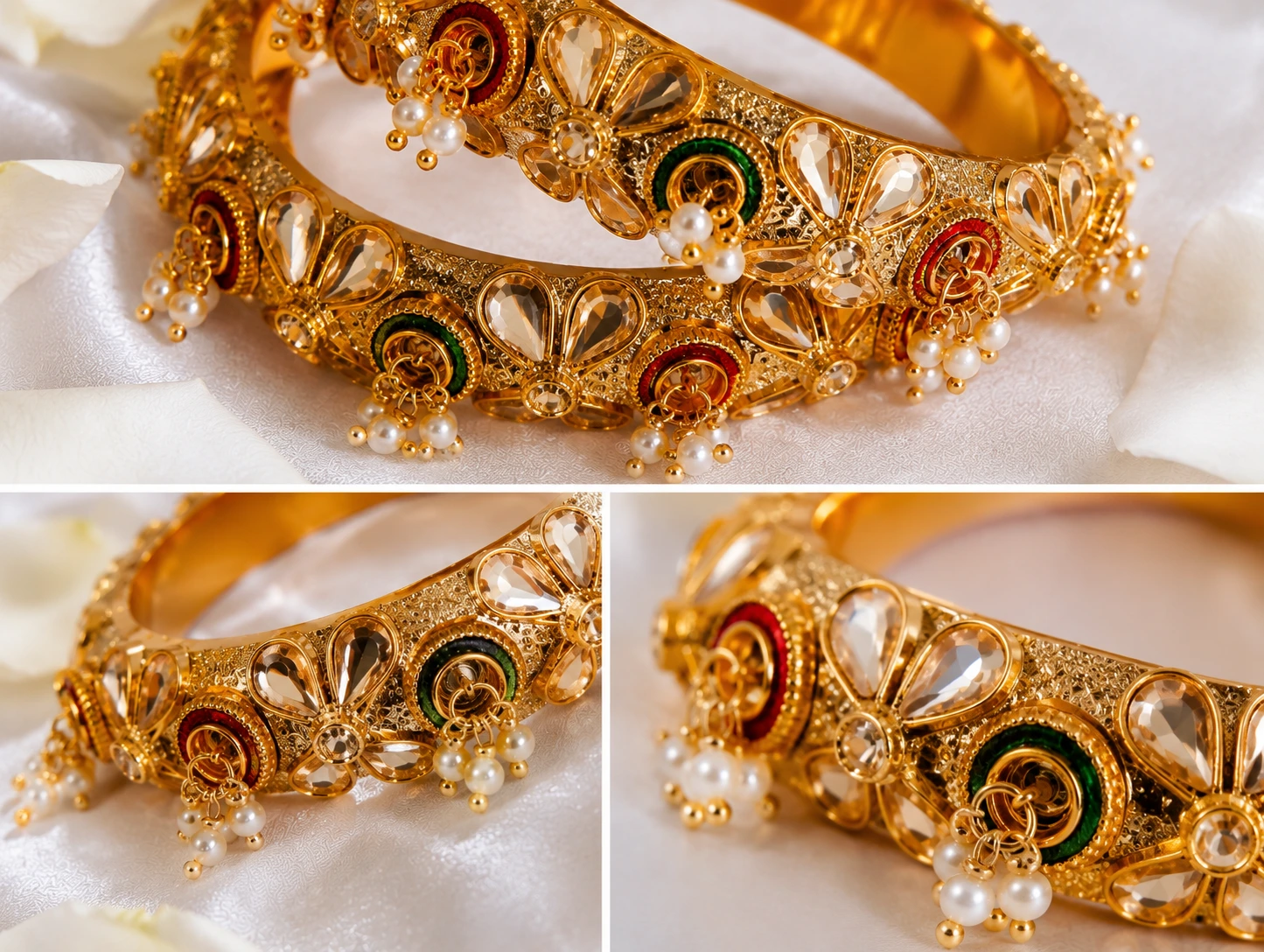 Gold Plated Traditional Kundan Meenakari Bangles for Women