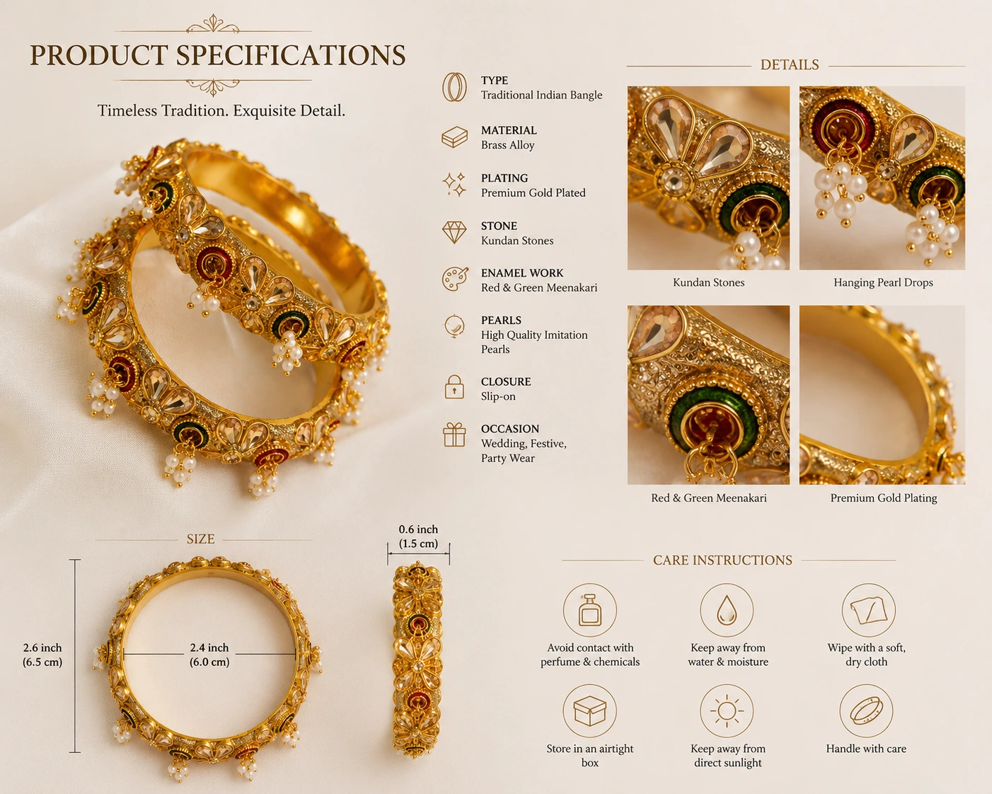 Gold Plated Traditional Kundan Meenakari Bangles for Women