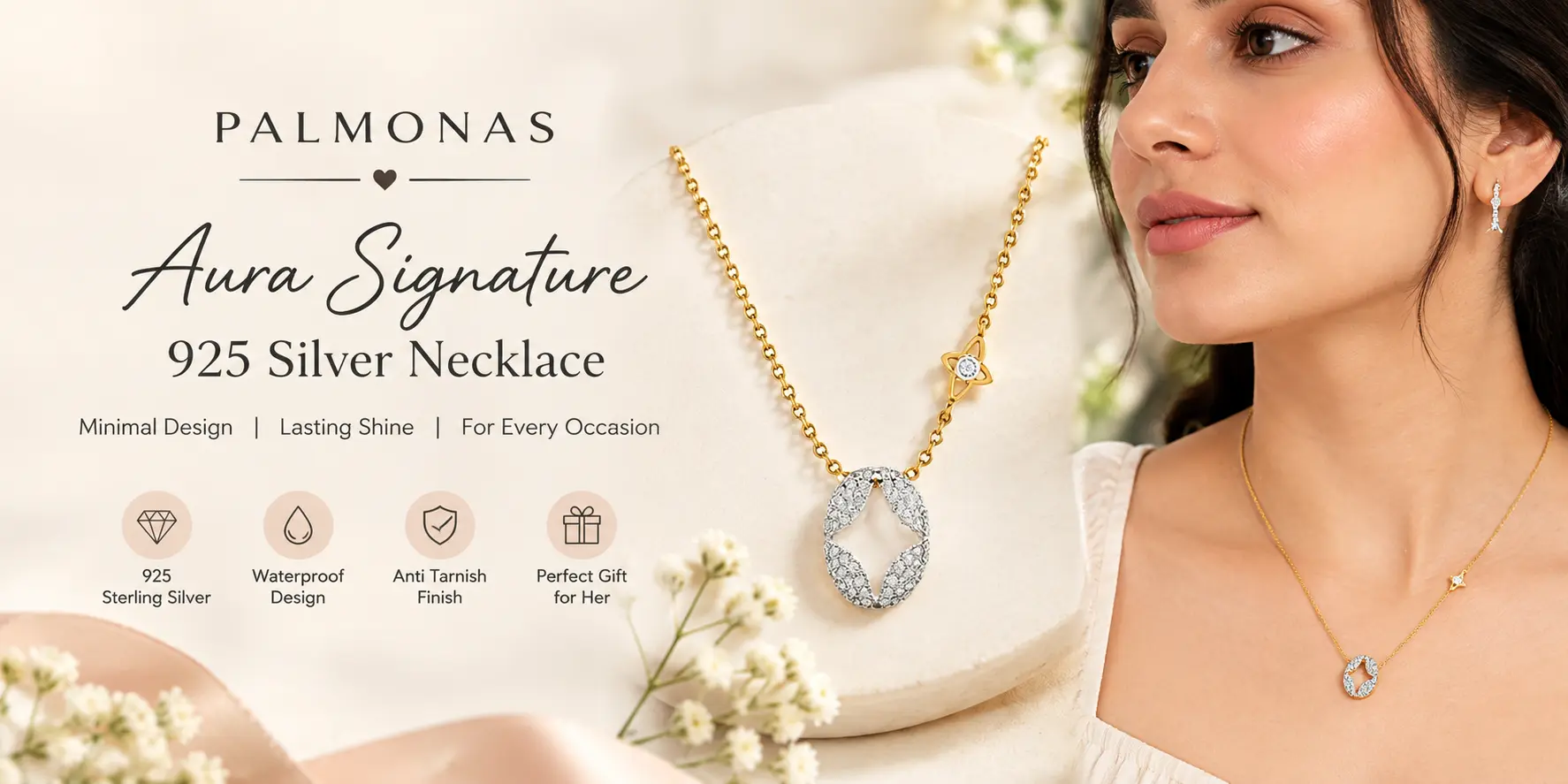 PALMONAS Aura Signature 925 Silver Necklace for Women with Elegant Pendant
