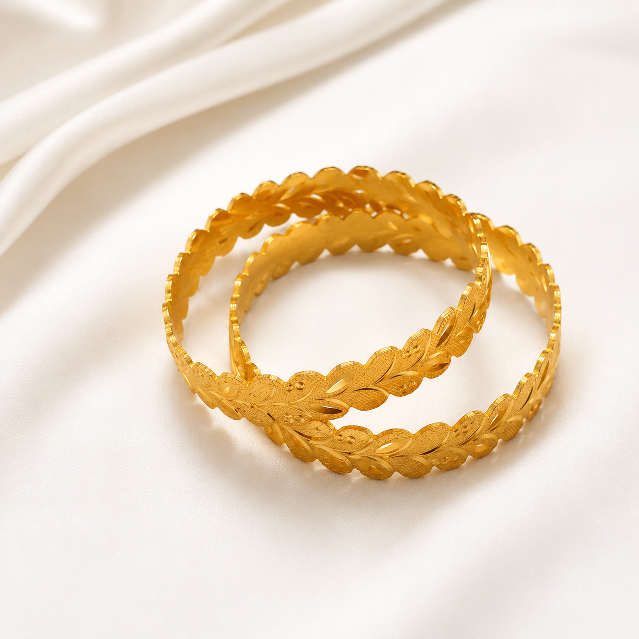 Traditional Gold Plated Leaf Design Bangles Pair for Women | Elegant Floral Designer Bangles for Daily, Festive & Wedding Wear