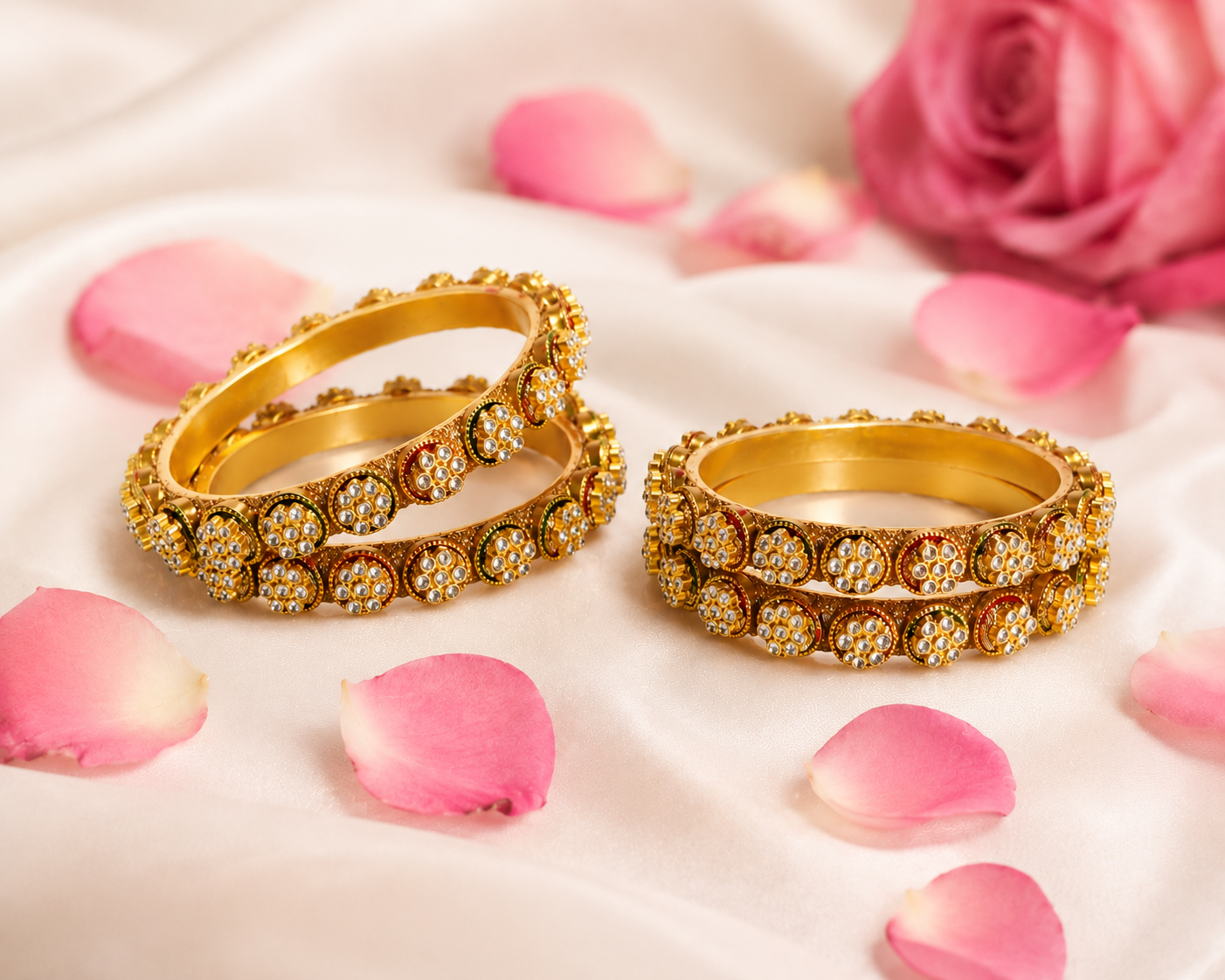 Gold Plated Traditional Kundan Meenakari Bangles Set for Women | Bridal Wedding Designer Kada (Pair)